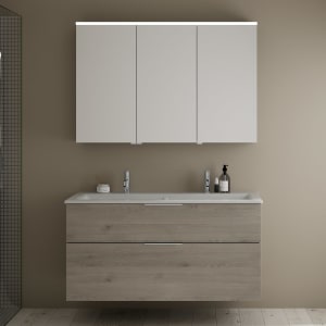 burgbad Eqio Badmöbel-Set 122 cm mit Keramik-Waschtisch Slim und Unterschrank mit Griff G0146, mit Spiegelschrank