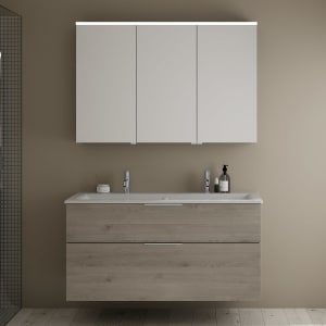 burgbad Eqio Badmöbel-Set 122 cm mit Keramik-Waschtisch Slim und Unterschrank mit Griff G0146, mit Spiegelschrank