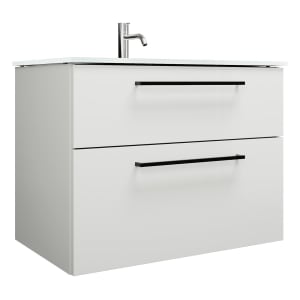 burgbad Eqio Waschtischkombination mit Glaswaschtisch 82 cm, mit Stangengriff G0234