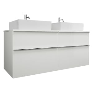 burgbad Eqio Waschtischkombination mit Keramik-Aufsatzwaschtisch 140 cm, links und rechts, mit Griffleiste G0251