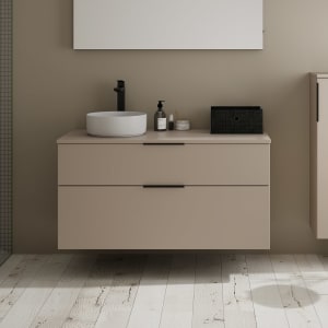 burgbad Eqio Waschtischkombination mit Keramik-Aufsatzwaschtisch 120 cm, links, mit Griff G0200