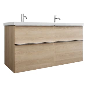 burgbad Eqio Waschtischkombination mit Keramik-Doppelwaschtisch, 123 cm, mit Griffleiste G0251