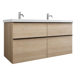 burgbad Eqio Waschtischkombination mit Keramik-Doppelwaschtisch, 123 cm, mit Griffleiste G0252