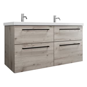 burgbad Eqio Waschtischkombination mit Keramik-Doppelwaschtisch, 123 cm, mit Stangengriff G0234