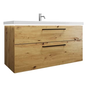 burgbad Eqio Waschtischkombination mit Keramik-Doppelwaschtisch mit LED-Beleuchtung, 123 cm, mit Stangengriff G0234