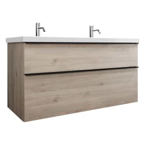 burgbad Eqio Waschtischkombination mit Keramik-Doppelwaschtisch, 123 cm, mit Griffleiste G0252