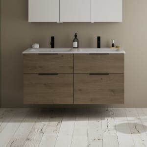 burgbad Eqio Waschtischkombination mit Keramik-Doppelwaschtisch Slim, 122 cm, mit Griff G0200