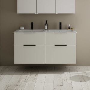 burgbad Eqio Waschtischkombination mit Keramik-Doppelwaschtisch Slim, 122 cm, mit Griff G0200