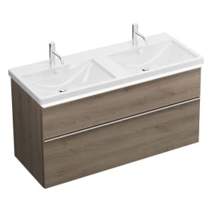 burgbad Eqio Waschtischkombination mit Keramik-Doppelwaschtisch mit LED-Beleuchtung, 123 cm, mit Griffleiste G0251