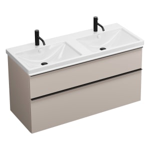 burgbad Eqio Waschtischkombination mit Keramik-Doppelwaschtisch mit LED-Beleuchtung, 123 cm, mit Griffleiste G0252