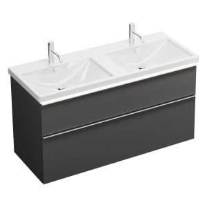 burgbad Eqio Waschtischkombination mit Keramik-Doppelwaschtisch mit LED-Beleuchtung, 123 cm, mit Griffleiste G0251