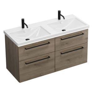 burgbad Eqio Waschtischkombination mit Keramik-Doppelwaschtisch mit LED-Beleuchtung, 123 cm, mit Stangengriff G0234