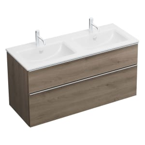 burgbad Eqio Waschtischkombination mit Keramik-Doppelwaschtisch Slim, 122 cm, mit Griffleiste G0251