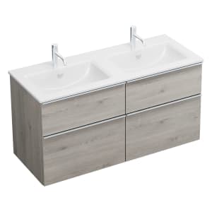 burgbad Eqio Waschtischkombination mit Keramik-Doppelwaschtisch Slim, 122 cm, mit Griffleiste G0251