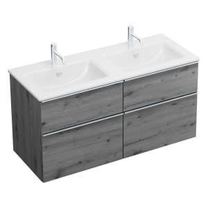 burgbad Eqio Waschtischkombination mit Keramik-Doppelwaschtisch Slim, 122 cm, mit Griffleiste G0251