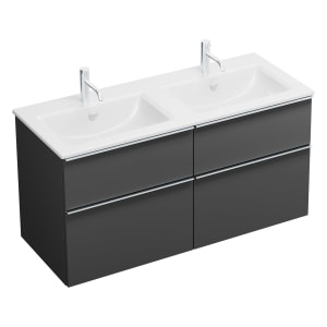 burgbad Eqio Waschtischkombination mit Keramik-Doppelwaschtisch Slim, 122 cm, mit Griffleiste G0251