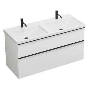 burgbad Eqio Waschtischkombination mit Keramik-Doppelwaschtisch, 123 cm, mit Griffleiste G0252