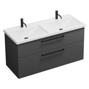 burgbad Eqio Waschtischkombination mit Keramik-Doppelwaschtisch, 123 cm, mit Stangengriff G0234