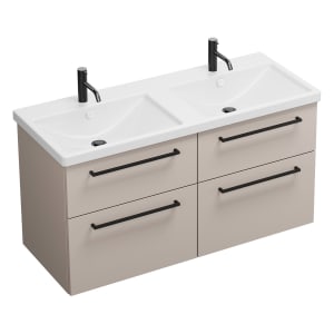 burgbad Eqio Waschtischkombination mit Keramik-Doppelwaschtisch, 123 cm, mit Stangengriff G0234