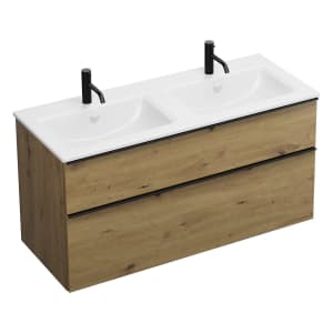 burgbad Eqio Waschtischkombination mit Keramik-Doppelwaschtisch Slim, 122 cm, mit Griffleiste G0252