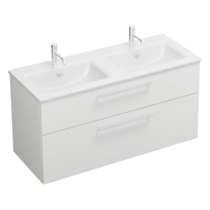 burgbad Eqio Waschtischkombination mit Keramik-Doppelwaschtisch Slim, 122 cm, mit Stangengriff P95