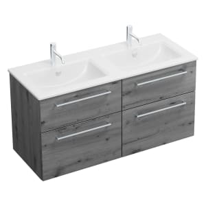 burgbad Eqio Waschtischkombination mit Keramik-Doppelwaschtisch Slim, 122 cm, mit Stangengriff P95