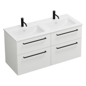 burgbad Eqio Waschtischkombination mit Keramik-Doppelwaschtisch Slim, 122 cm, mit Stangengriff G0234