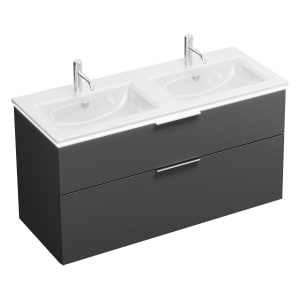 burgbad Eqio Doppelwaschtischkombination mit Keramik-Doppelwaschtisch Slim und LED-Beleuchtung, 122 cm, mit Griff G0146