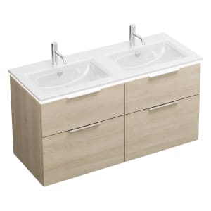 burgbad Eqio Doppelwaschtischkombination mit Keramik-Doppelwaschtisch Slim und LED-Beleuchtung, 122 cm, mit Griff G0146