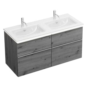 burgbad Eqio Doppelwaschtischkombination mit Keramik-Doppelwaschtisch Slim und LED-Beleuchtung, 122 cm, mit Griffleiste G0251