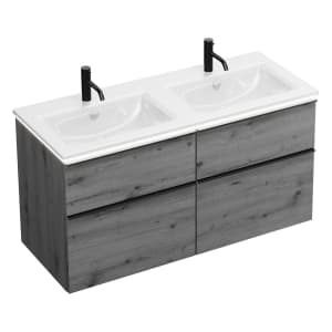 burgbad Eqio Doppelwaschtischkombination mit Keramik-Doppelwaschtisch Slim und LED-Beleuchtung, 122 cm, mit Griffleiste G0252