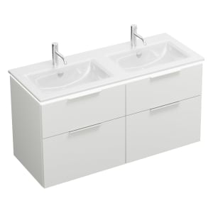 burgbad Eqio Doppelwaschtischkombination mit Keramik-Doppelwaschtisch Slim und LED-Beleuchtung, 122 cm, mit Griff G0146