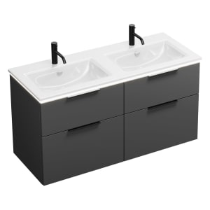 burgbad Eqio Doppelwaschtischkombination mit Keramik-Doppelwaschtisch Slim und LED-Beleuchtung, 122 cm, mit Griff G0200