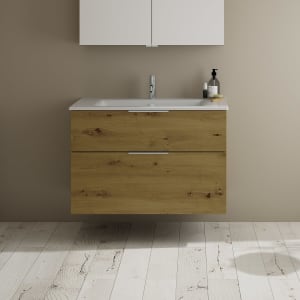 burgbad Eqio Waschtischkombination mit Keramik-Waschtisch Slim, 92 cm, mit Griff G0146