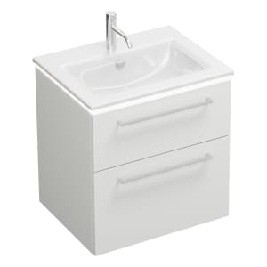 burgbad Eqio Waschtischkombination mit Keramik-Waschtisch Slim und LED-Beleuchtung, 62 cm, mit Stangengriff P95