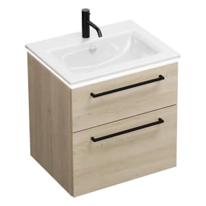 burgbad Eqio Waschtischkombination mit Keramik-Waschtisch Slim und LED-Beleuchtung, 62 cm, mit Stangengriff G0234