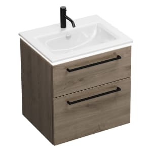 burgbad Eqio Waschtischkombination mit Keramik-Waschtisch Slim und LED-Beleuchtung, 62 cm, mit Stangengriff G0234