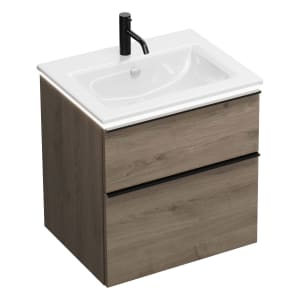 burgbad Eqio Waschtischkombination mit Keramik-Waschtisch Slim und LED-Beleuchtung, 62 cm, mit Griffleiste G0252