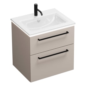 burgbad Eqio Waschtischkombination mit Keramik-Waschtisch Slim und LED-Beleuchtung, 62 cm, mit Stangengriff G0234