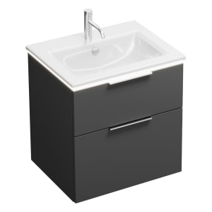 burgbad Eqio Waschtischkombination mit Keramik-Waschtisch Slim und LED-Beleuchtung, 62 cm, mit Griff G0146