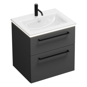 burgbad Eqio Waschtischkombination mit Keramik-Waschtisch Slim und LED-Beleuchtung, 62 cm, mit Stangengriff G0234