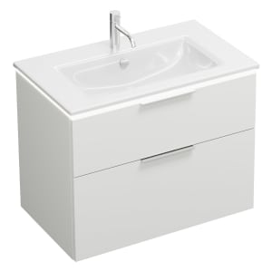 burgbad Eqio Waschtischkombination mit Keramik-Waschtisch Slim und LED-Beleuchtung, 82 cm, mit Griff G0146