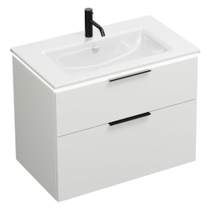 burgbad Eqio Waschtischkombination mit Keramik-Waschtisch Slim und LED-Beleuchtung, 82 cm, mit Griff G0200