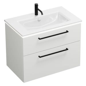 burgbad Eqio Waschtischkombination mit Keramik-Waschtisch Slim und LED-Beleuchtung, 82 cm, mit Stangengriff G0234