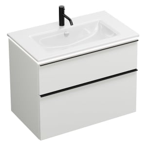 burgbad Eqio Waschtischkombination mit Keramik-Waschtisch Slim und LED-Beleuchtung, 82 cm, mit Griffleiste G0252