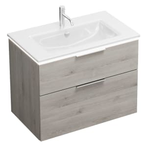 burgbad Eqio Waschtischkombination mit Keramik-Waschtisch Slim und LED-Beleuchtung, 82 cm, mit Griff G0146