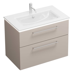 burgbad Eqio Waschtischkombination mit Keramik-Waschtisch Slim und LED-Beleuchtung, 82 cm, mit Stangengriff P95