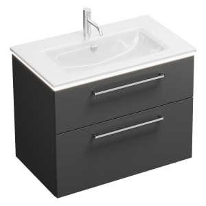 burgbad Eqio Waschtischkombination mit Keramik-Waschtisch Slim und LED-Beleuchtung, 82 cm, mit Stangengriff P95