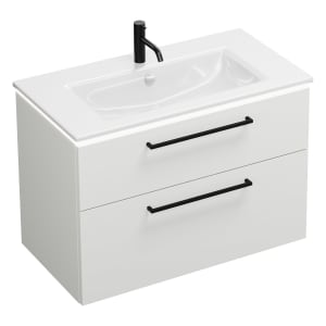 burgbad Eqio Waschtischkombination mit Keramik-Waschtisch Slim und LED-Beleuchtung, 92 cm, mit Stangengriff G0234