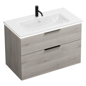 burgbad Eqio Waschtischkombination mit Keramik-Waschtisch Slim und LED-Beleuchtung, 92 cm, mit Griff G0200